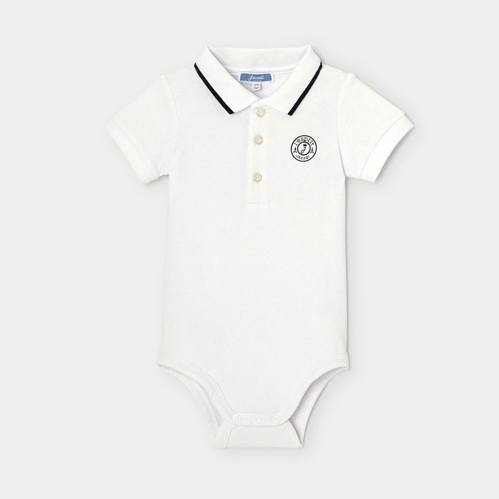 Jacadi Paris Baby Boy 6M Polo Cotton Pique Bodysuit White Logo Luxury Designer